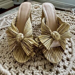Loeffler Randall Penny Knot Mules--Gold Pleated Lamé--Size 8
